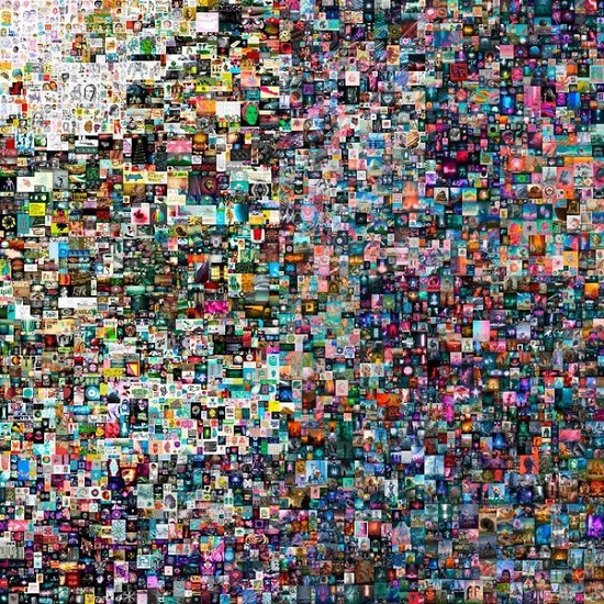 ▲ 지난해 3월 크리스티 경매를 통해 6930만달러(약 850억원)에 낙찰된 미국의 디지털 아티스트 마이크 윈켈만의 디지털 아트 '에브리데이즈: 첫 5000일(Everydays-The First 5000 Days)'. 작가가 2007년부터 매일 온라인에 게시해온 사진을 모아 만든 콜라주 작품이다. (사진=크리스티 제공)