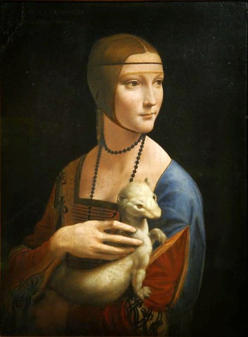 레오나르도 다빈치의 작품, 흰 족제비를 안고 있는 여인, 1483~1490(사진=위키피디아 제공)